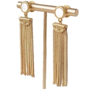 Tory Burch Lightweight Gold and Mother of Pearl Tassel Earrings